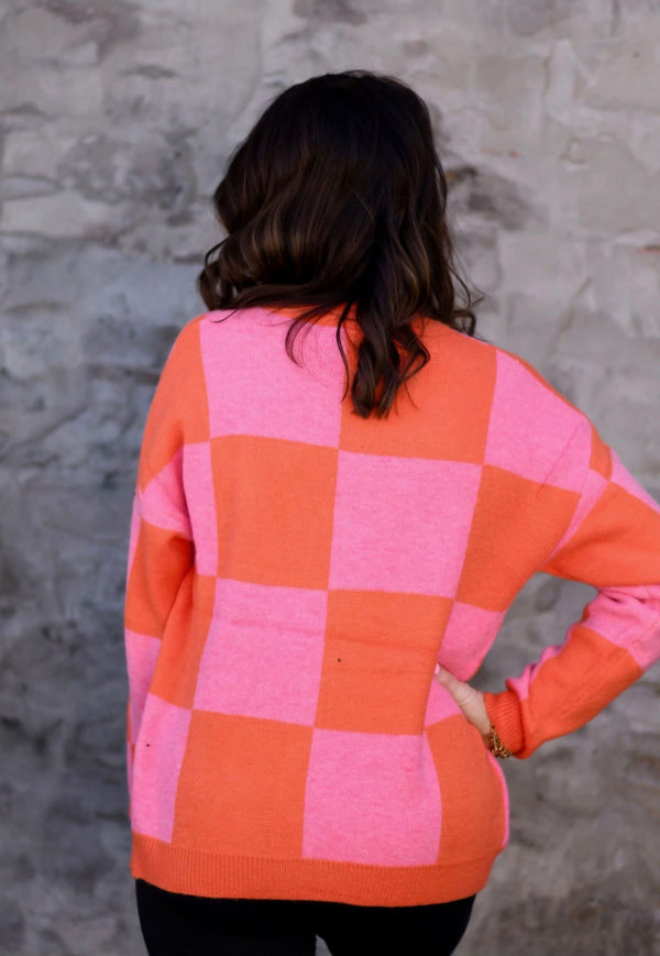 Pink Checkered Cardigan