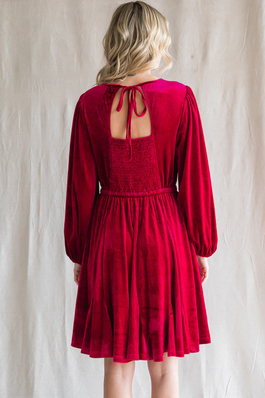 Velvet Back Tie Dress with Pockets