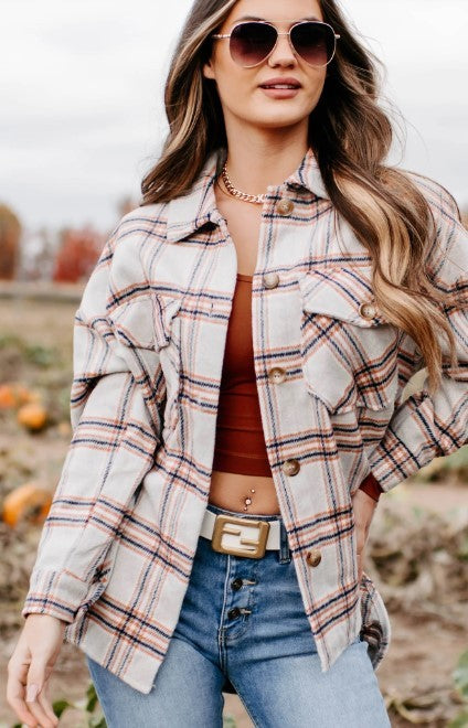 Fall vibes plaid print shacket