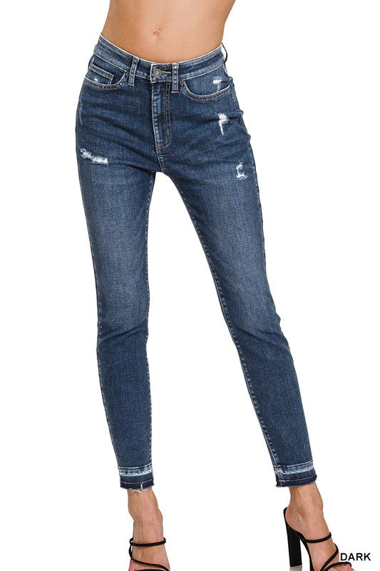 HIGH RISE CROPPED SKINNY DENIM PANTS