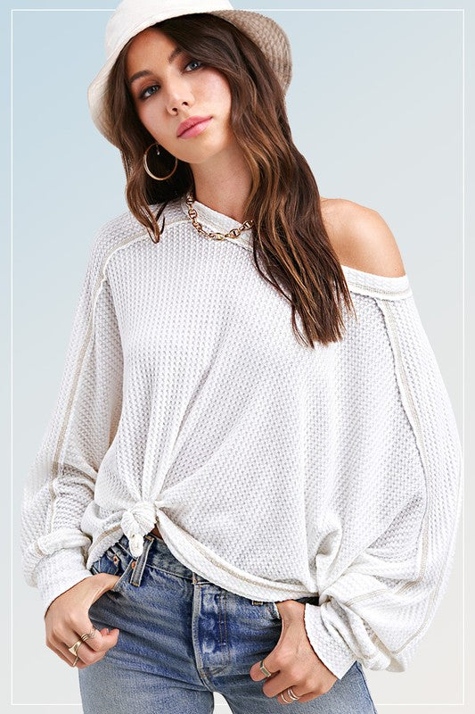 LIGHTWEIGHT WAFFLE TEXTURED LONG SLEEVE TOP