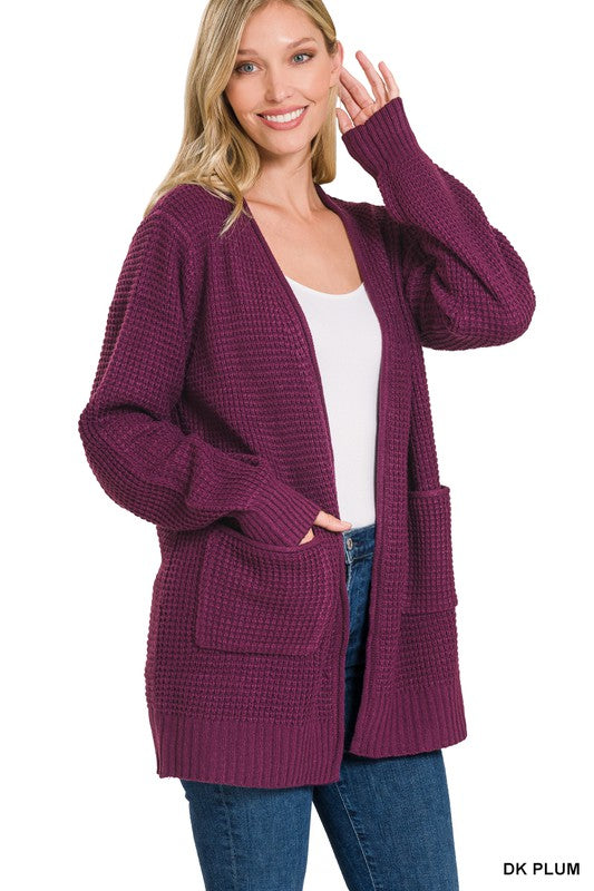 LOW GAUGE WAFFLE OPEN CARDIGAN SWEATER