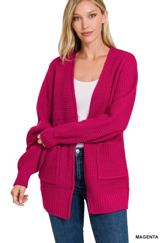 LOW GAUGE WAFFLE OPEN CARDIGAN SWEATER