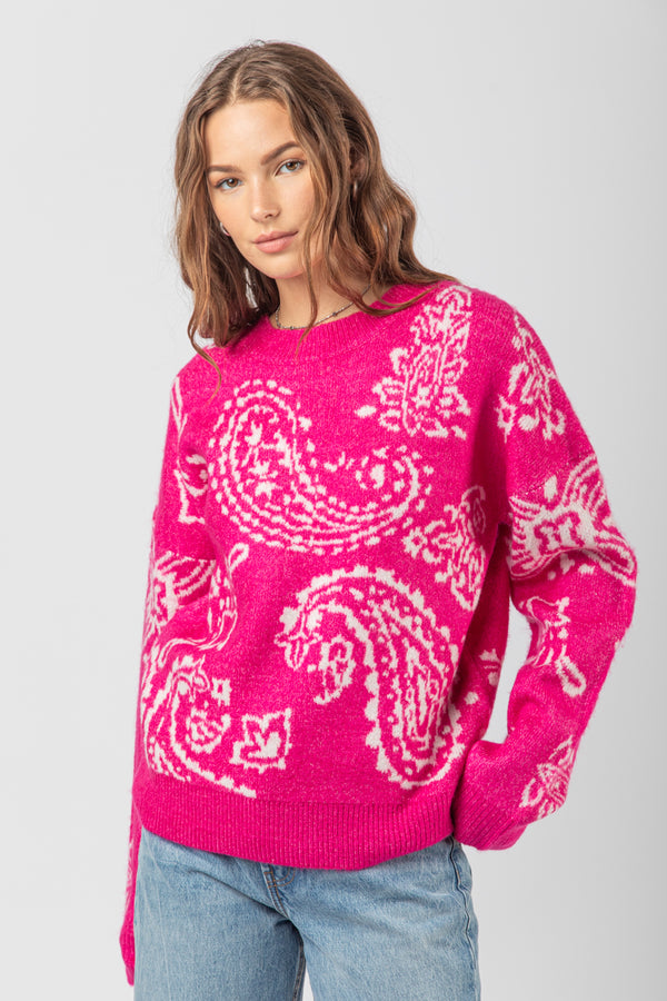 Paisley Pattern Oversized Knit Sweater Top