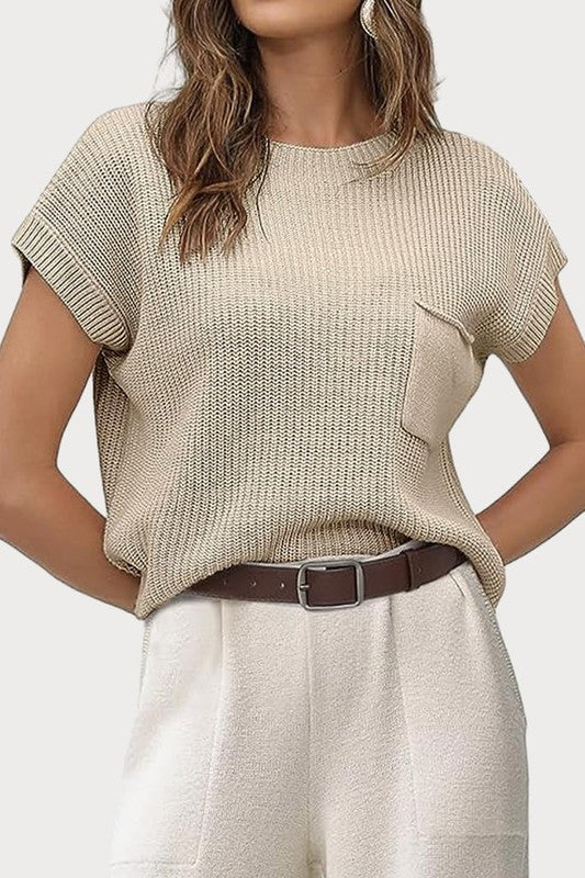 Patch Pocket Short Sleeve Sweater