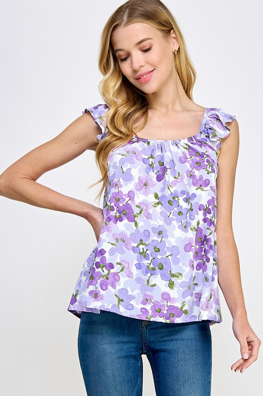 Print ruffled strap top