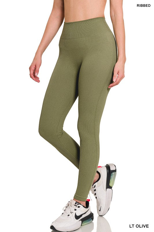 RIBBED SEAMLESS HIGH WAISTED FULL LENGTH LEGGINGS