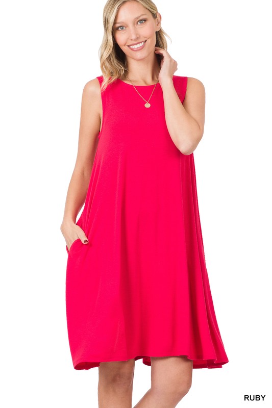 SLEEVELESS FLARED DRESS WITH SIDE POCKETS