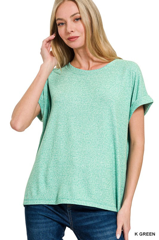 SOFT MELANGE HACCI SHORT SLEEVE ROUND NECK TOP