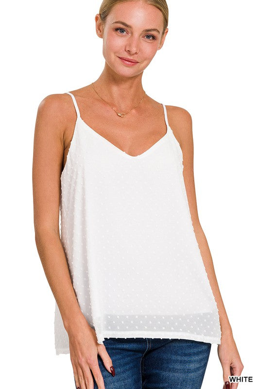 SWISS DOT ADJUSTABLE STRAP V-NECK CAMI TOP