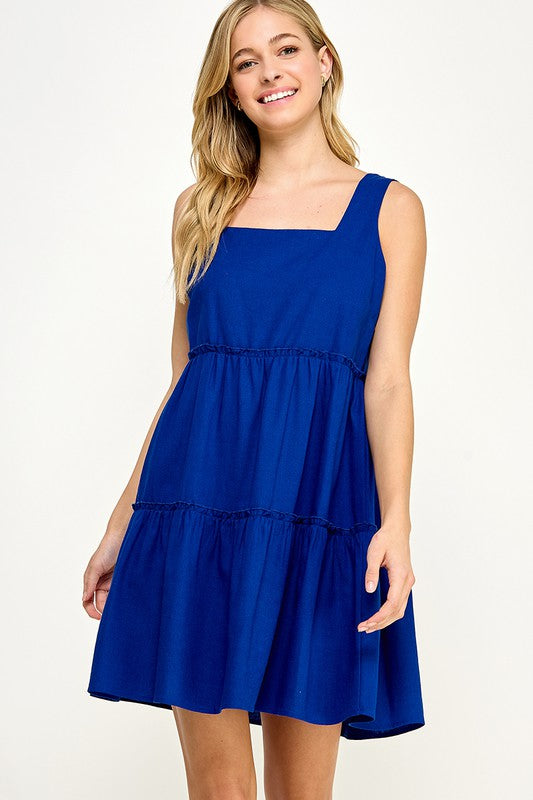 Solid tiered linen dress