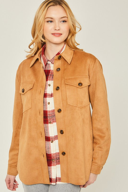Suede Solid Button Down Shacket