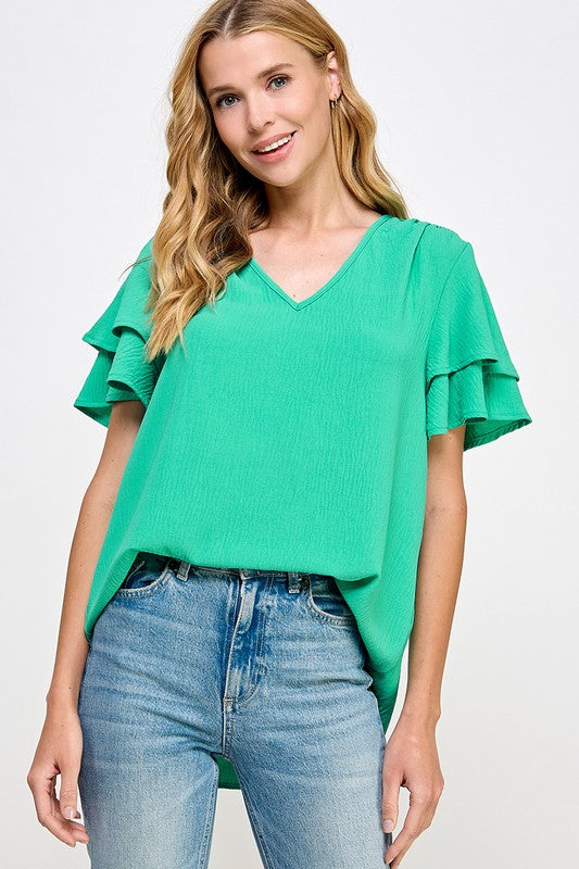 V-neck flutter sleeve top