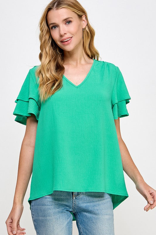 V-neck flutter sleeve top