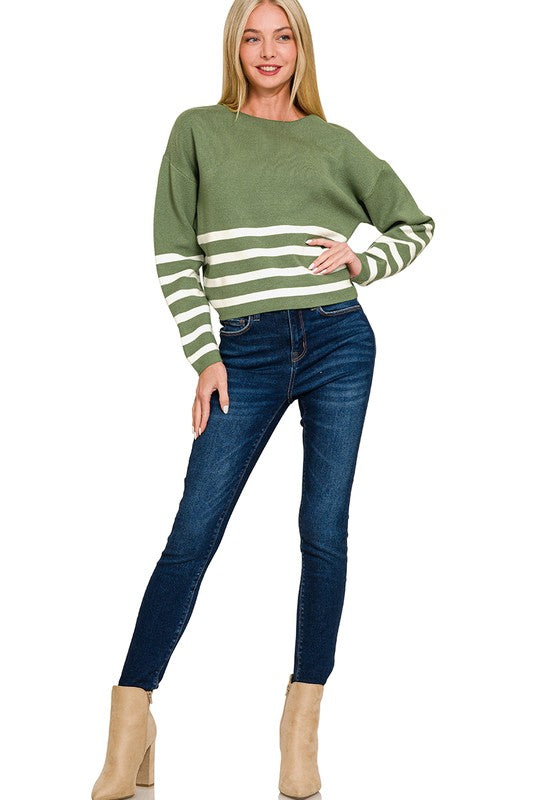 VISCOSE STRIPED CROPPED SWEATER