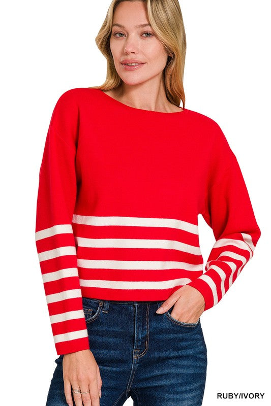 VISCOSE STRIPED CROPPED SWEATER