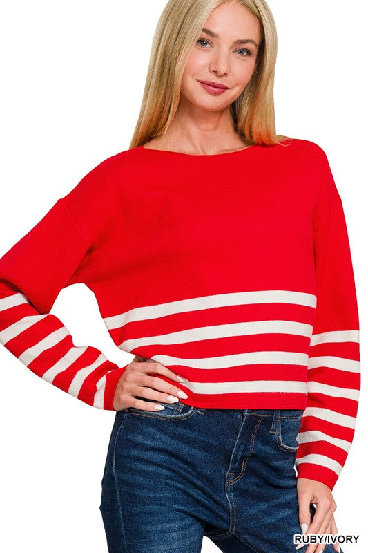 VISCOSE STRIPED CROPPED SWEATER