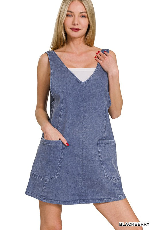 WASHED ADJUSTABLE STRAP DENIM OVERALL DRESS