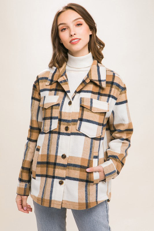 Wool Blend Plaid Button Up Shacket