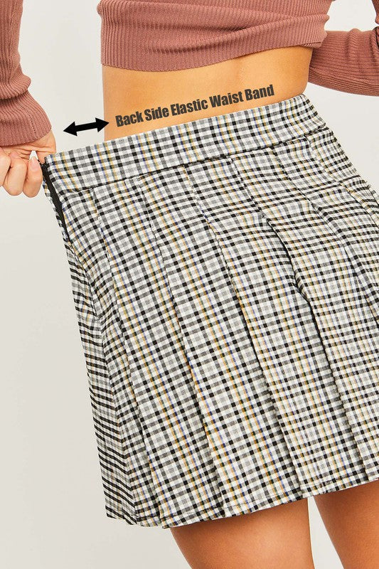 Woven Yarn Dye Pleated Mini Skirt