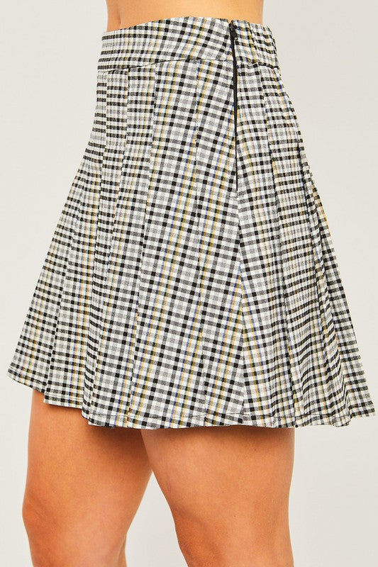 Woven Yarn Dye Pleated Mini Skirt