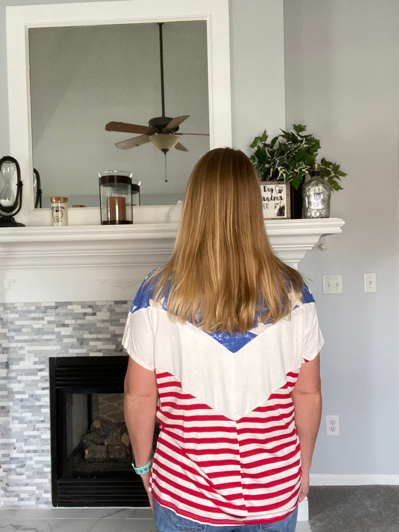 American Flag Star and Stripe Color Block Dolman Top