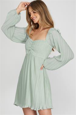 Long Sleeve Pleated Woven Dress