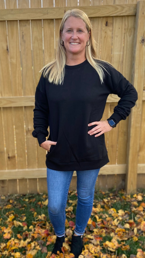 Long Sleeve Round Neck Sweatshirt with Pockets