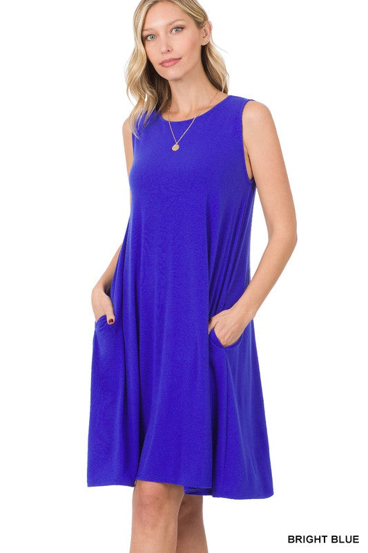 SLEEVELESS FLARED DRESS WITH SIDE POCKETS