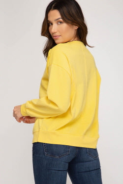 Long Sleeve Sweatshirt Top - Yellow