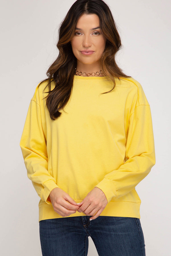 Long Sleeve Sweatshirt Top - Yellow